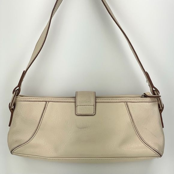 Vintage Y2K Small Neutral Leather Shoulder Purse - Picture 2 of 11